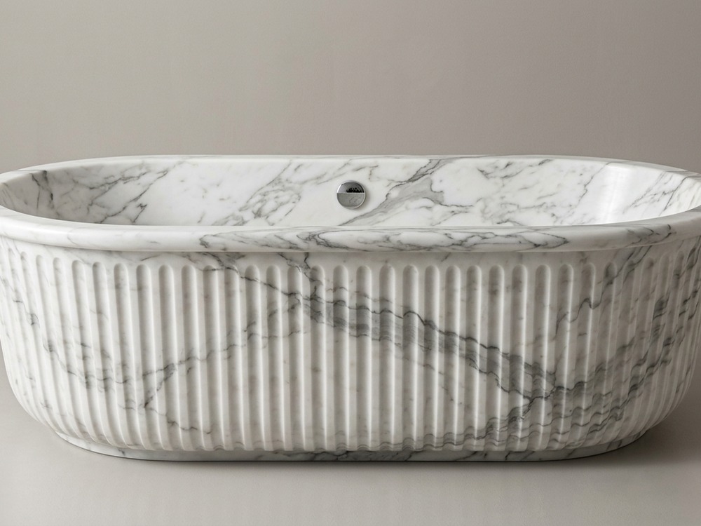 Arabescato White marble freestanding bathtub