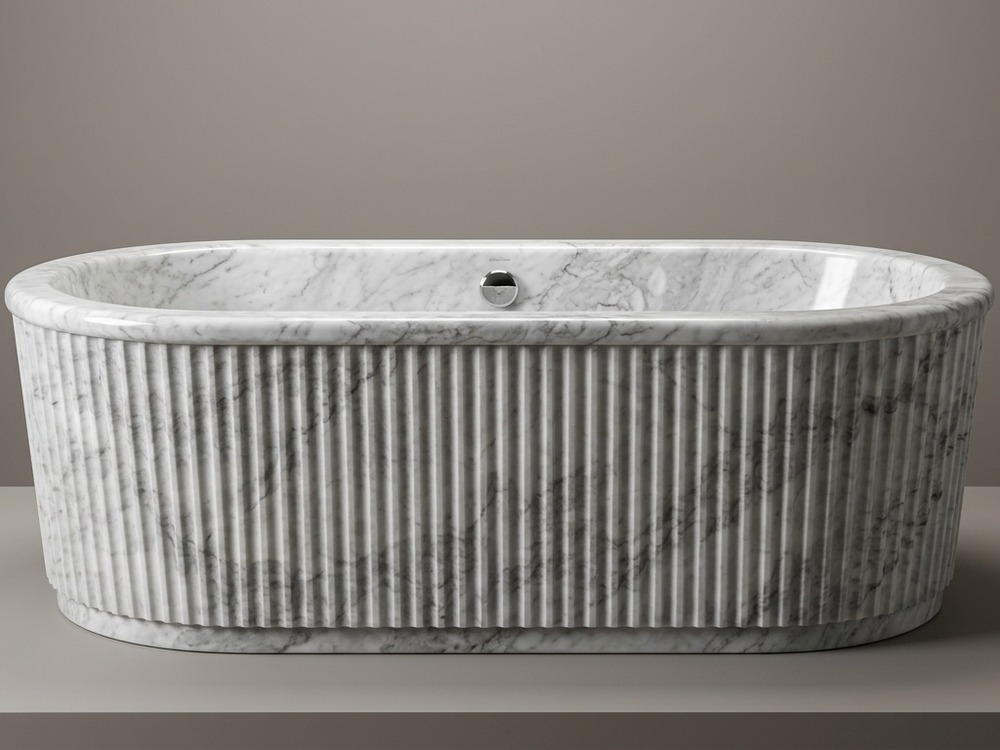 White grey marble freestanding bathtub