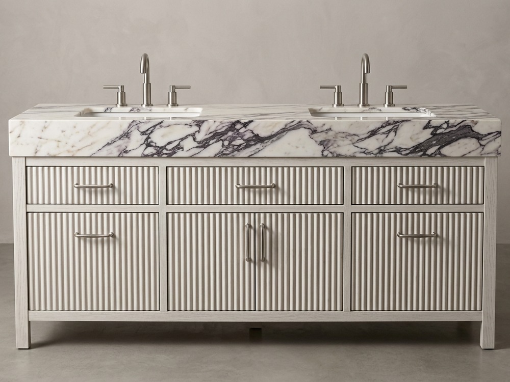 Arabescato White marble double sink vanity