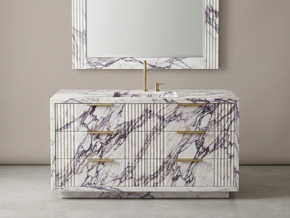 Calacatta Viola marble vanity with drawers