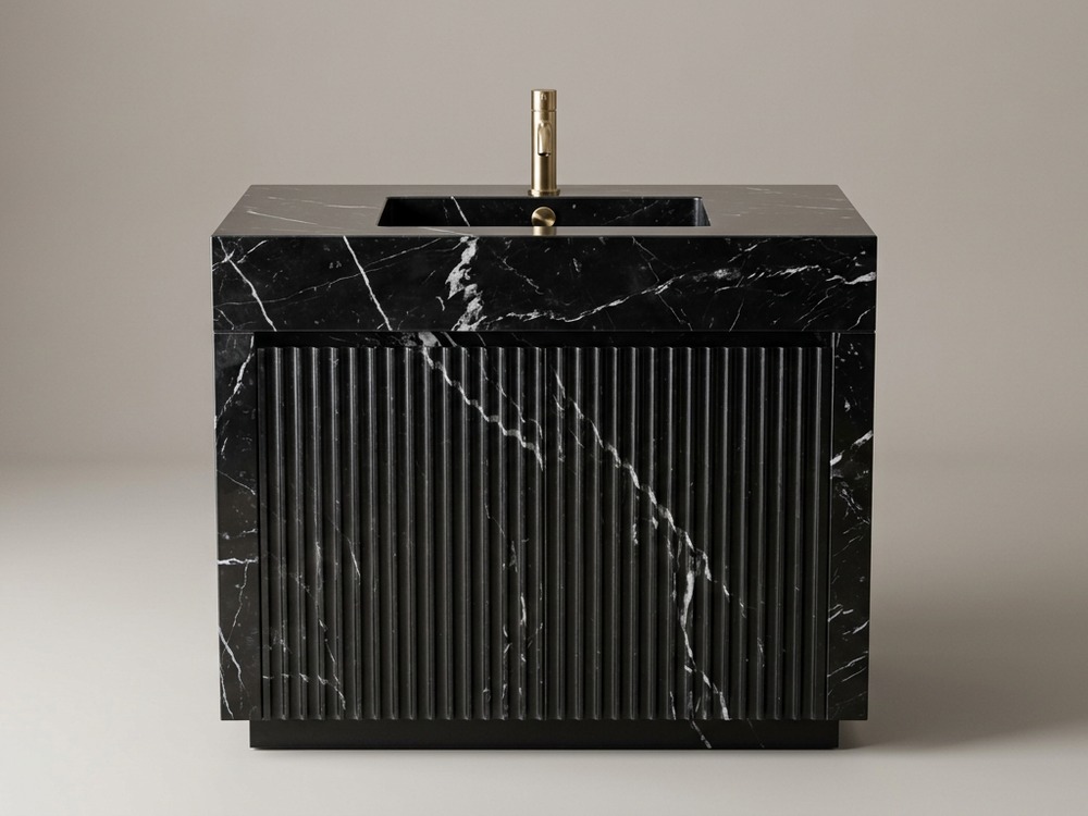 Nero Marquina black marble vanity