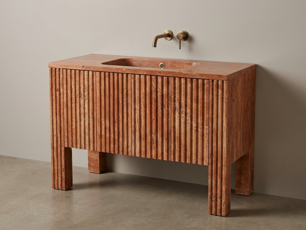 Red Travertine freestanding vanity