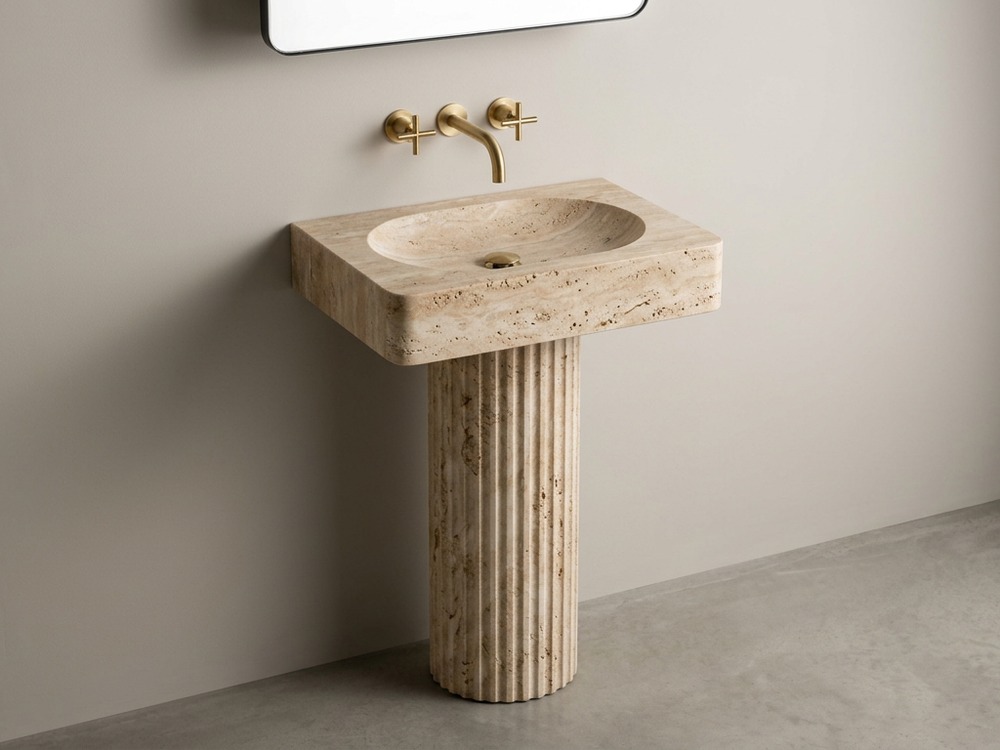 Travertine freestanding pedestal sink