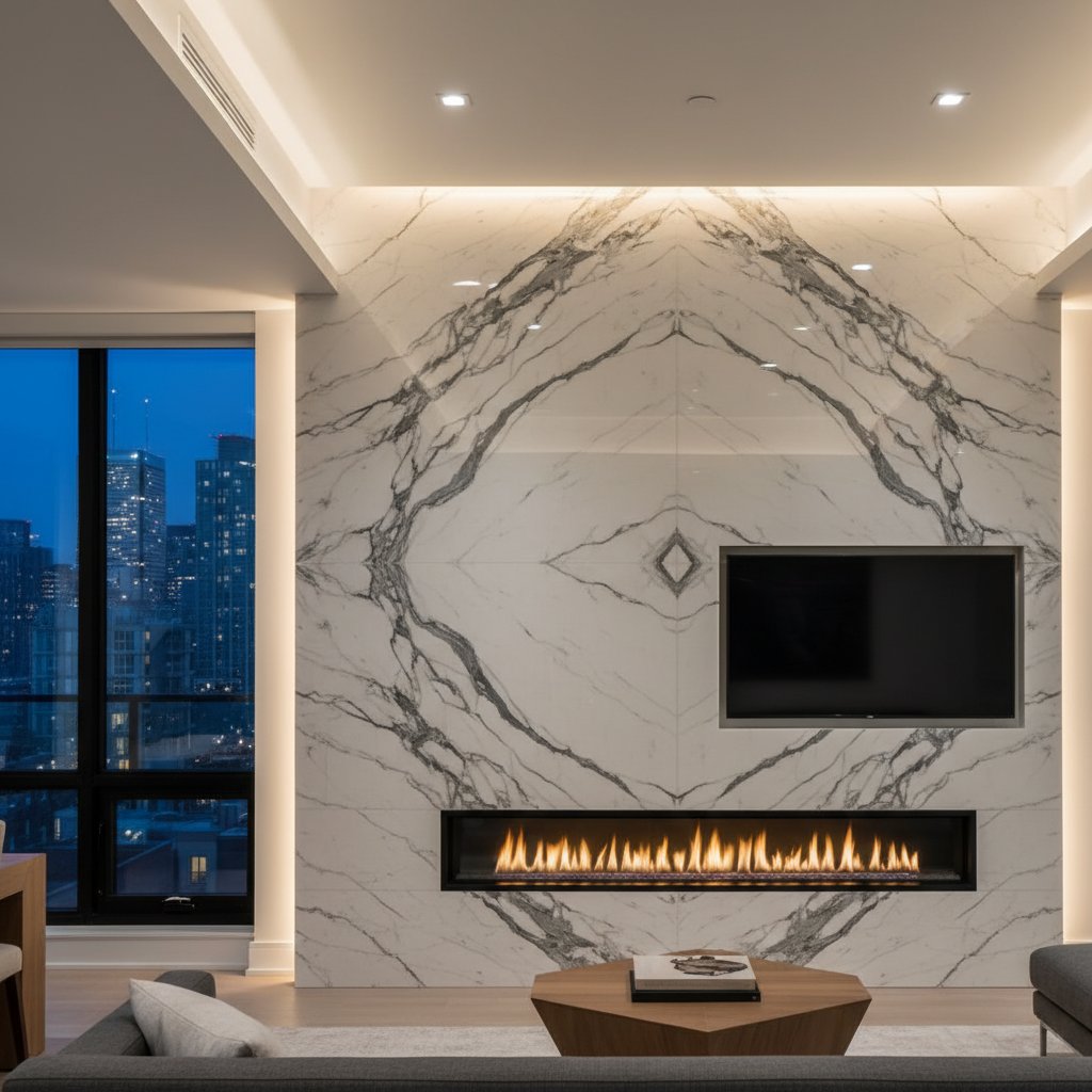 Arabescato marble feature wall