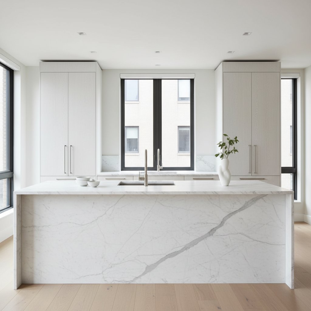 Bianco Lasa marble kitchen island