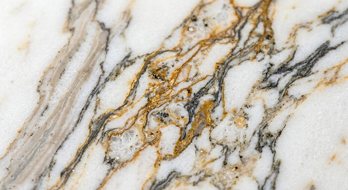 Macro detail of Calacatta Gold marble veining