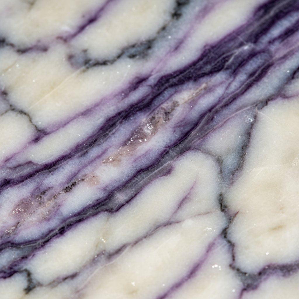 Macro detail of Calacatta Viola marble veining