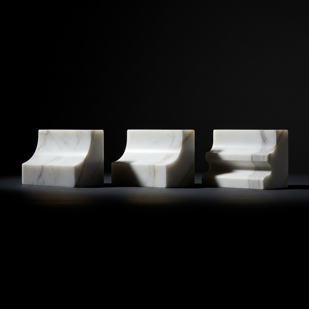 Three carved marble edge profile samples