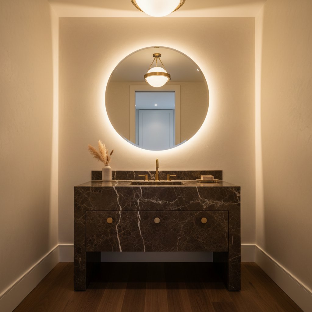 Emperador Dark vanity in a Toronto powder room