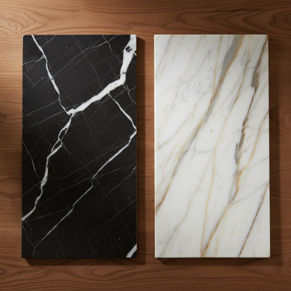 Nero Marquina marble paired with Calacatta Gold marble