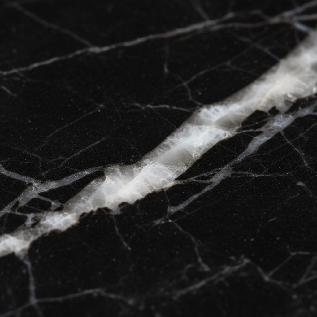 Macro detail of Nero Marquina marble veining