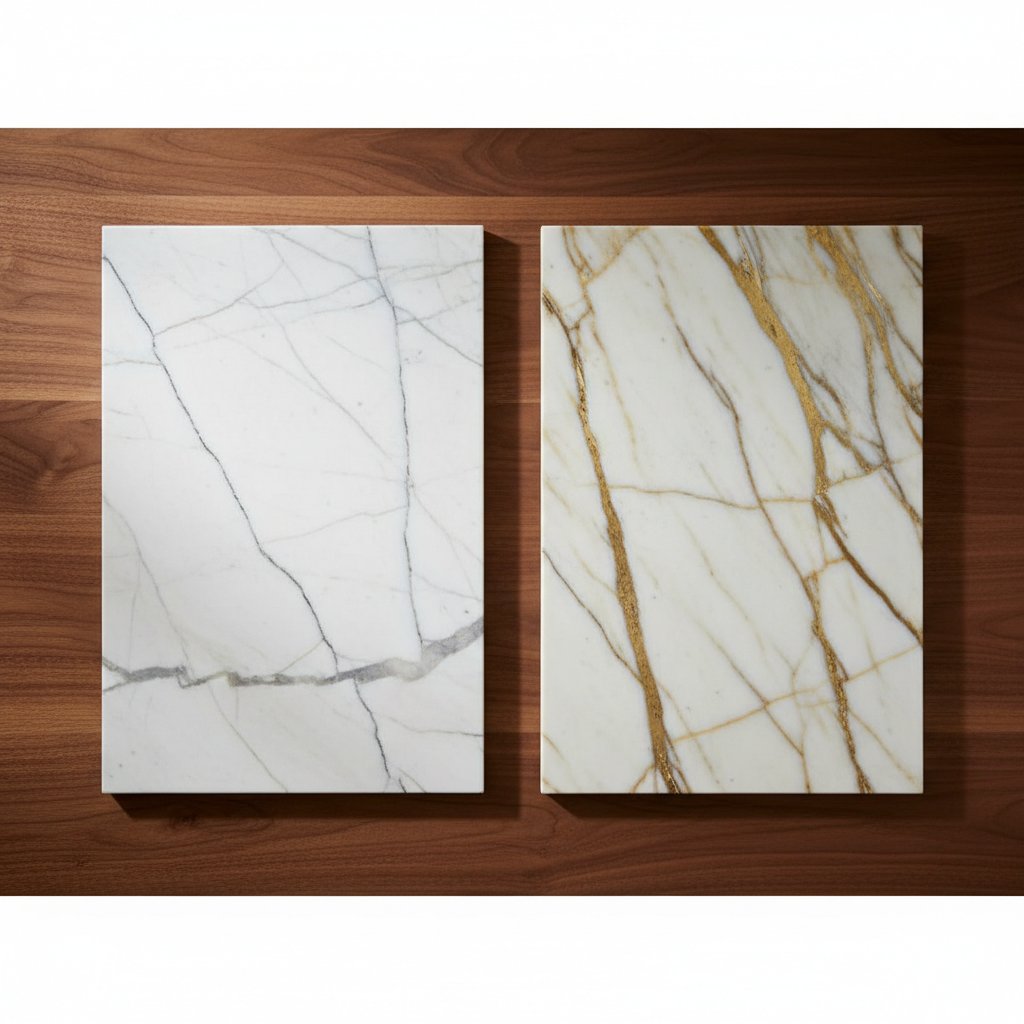 Statuario marble paired with Calacatta Gold marble
