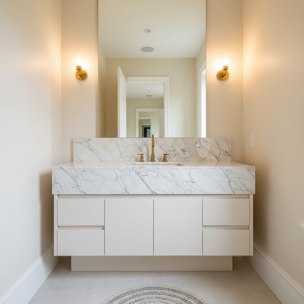 Statuario marble vanity in a Toronto powder room