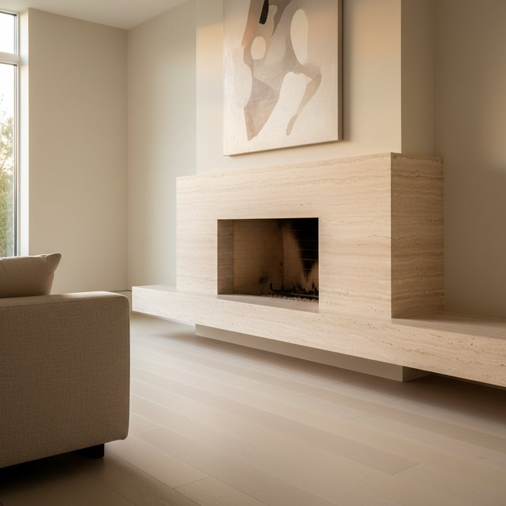 Travertino Romano fireplace surround in a contemporary Toronto living room