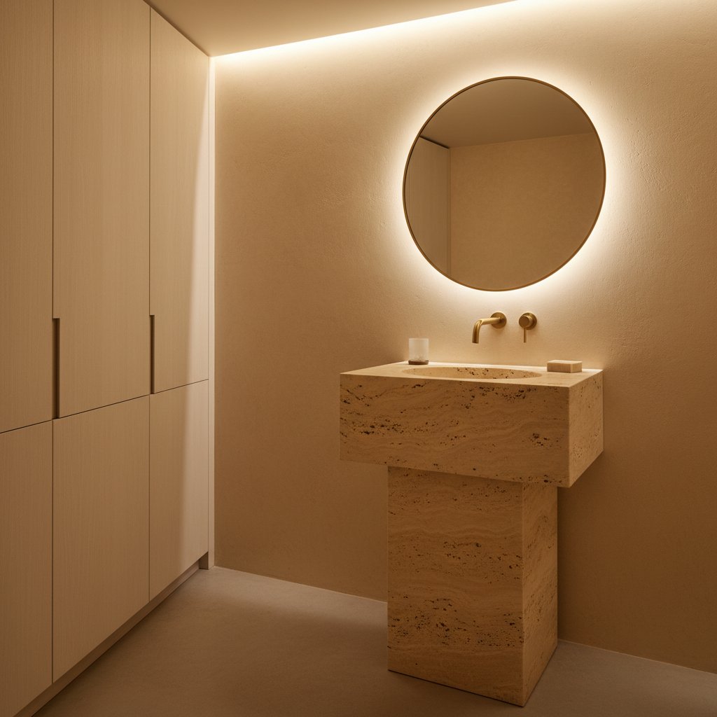 Travertino Romano vanity in a Toronto powder room